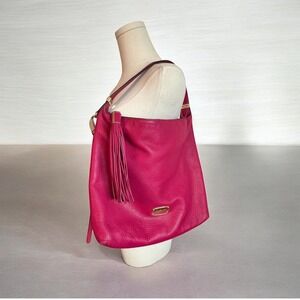 Michael Kors Bedford Magenta Pink Pebbled Leather Hobo Tassel Shoulder Bag